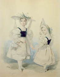 Retrato de las Grandes Princesas Olga y Alexandra en traje de gala, 1830s